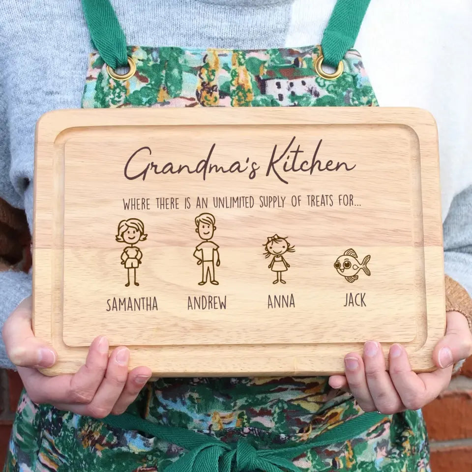 Custom Kid Figure Bamboo Cutting Board Mother's Day Gift