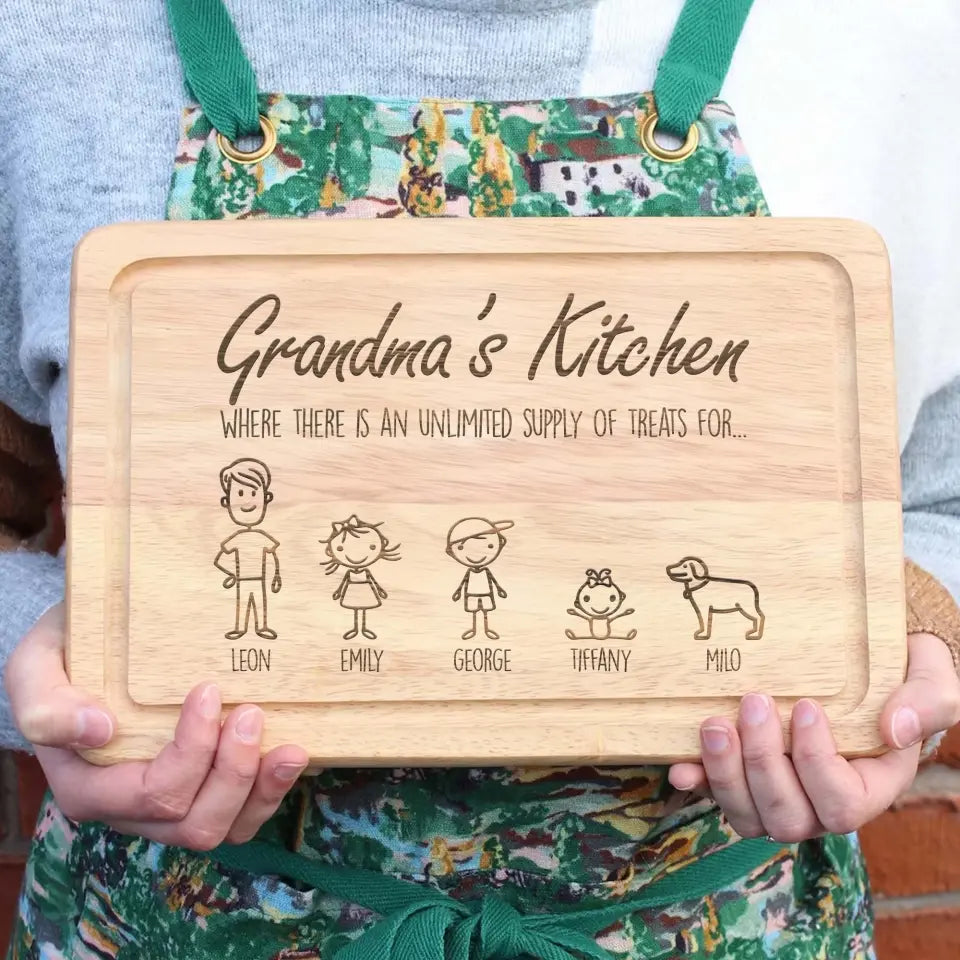 Custom Kid Figure Bamboo Cutting Board Mother's Day Gift