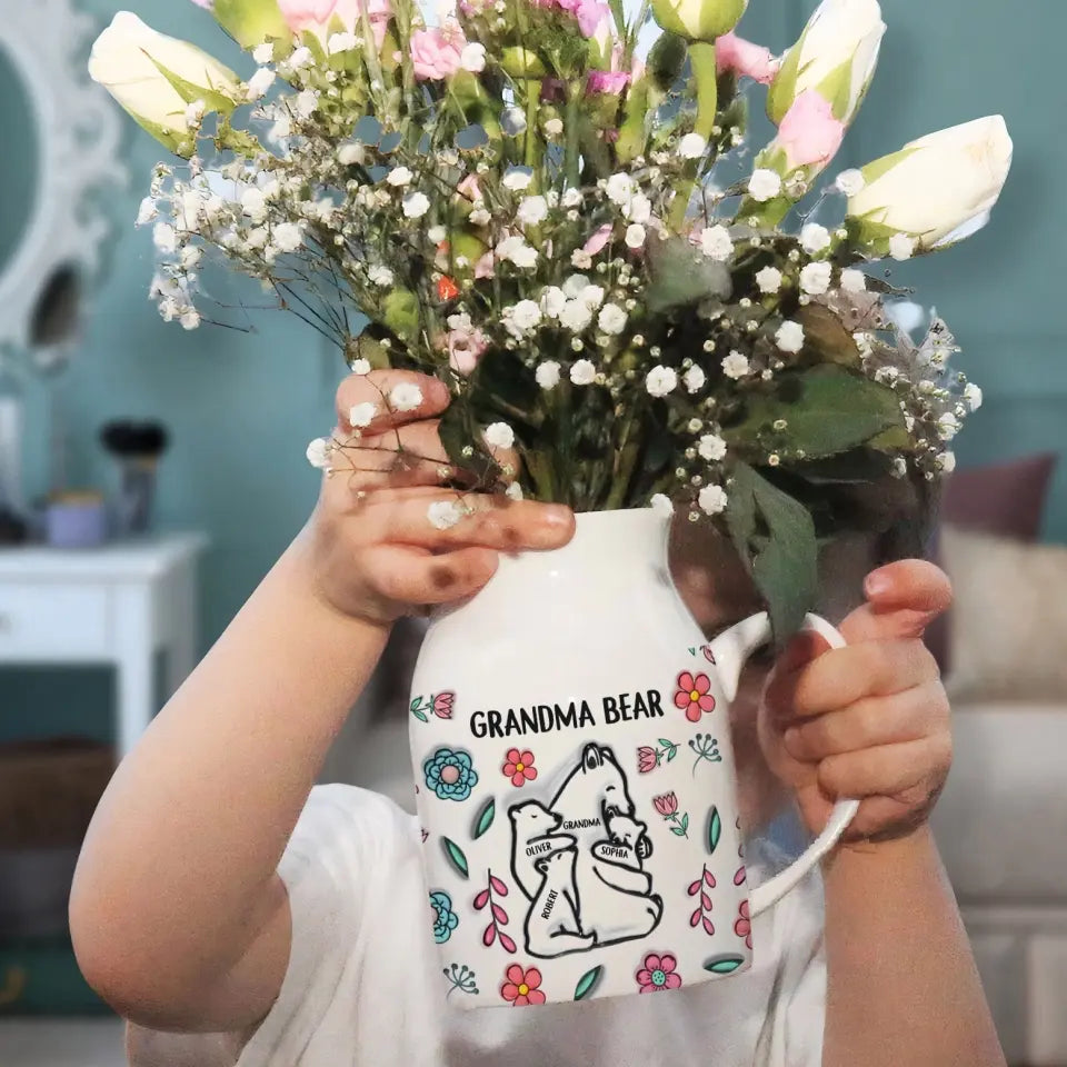 Family - Grandma Mama Bear Floral Style - Personalized 3D Inflated Effect Printed Flower Vase