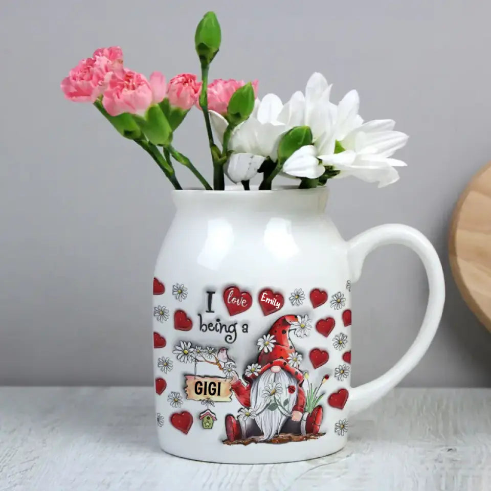 Personalized Gnome Kid Heart Love Grandma Flower Vase