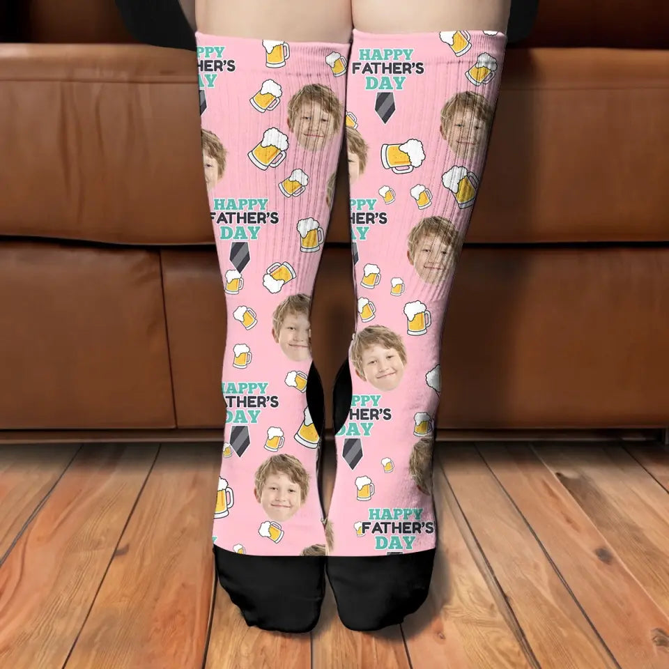 Personalized Father's Day Sock - Custom Kid's Face - Gifts For Dad
