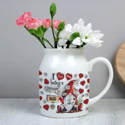 Personalized Gnome Kid Heart Love Grandma Flower Vase